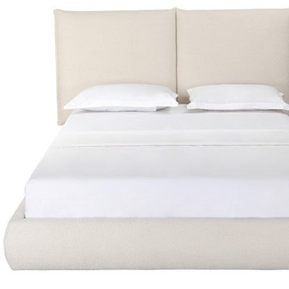 Beige Tufted Boucle Queen Bed Frame