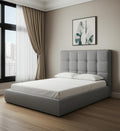 Gray Tufted Linen Blend Upholstered Queen Bed Frame