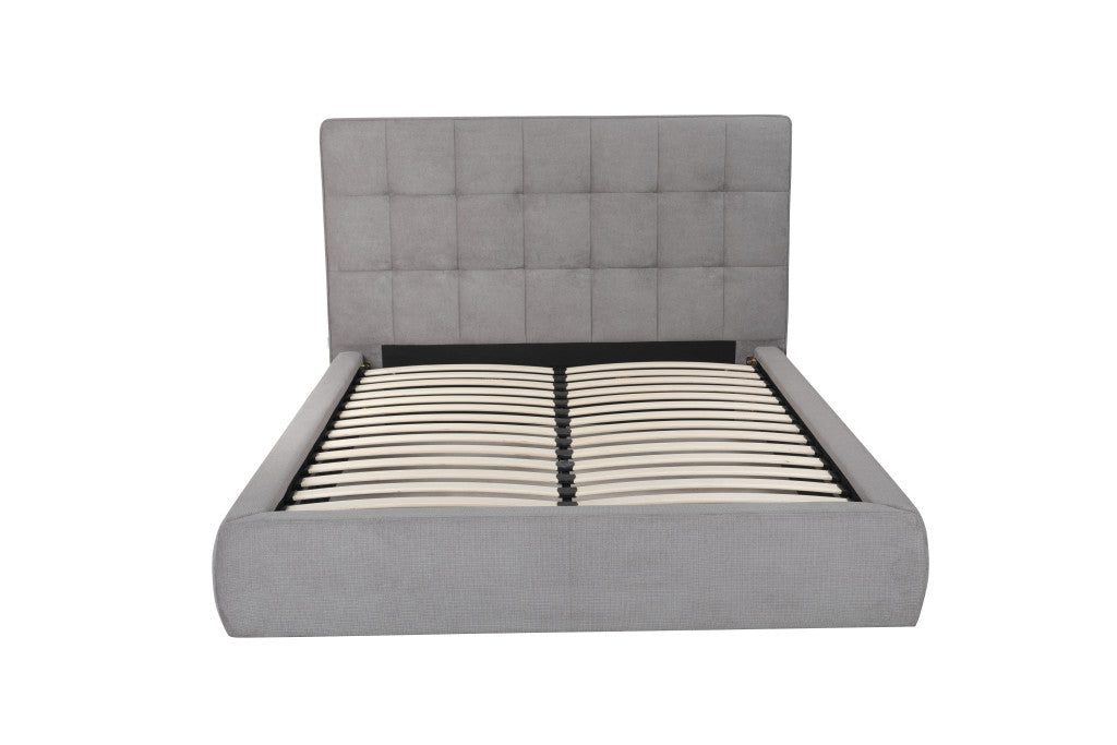 Gray Tufted Linen Blend Upholstered Queen Bed Frame