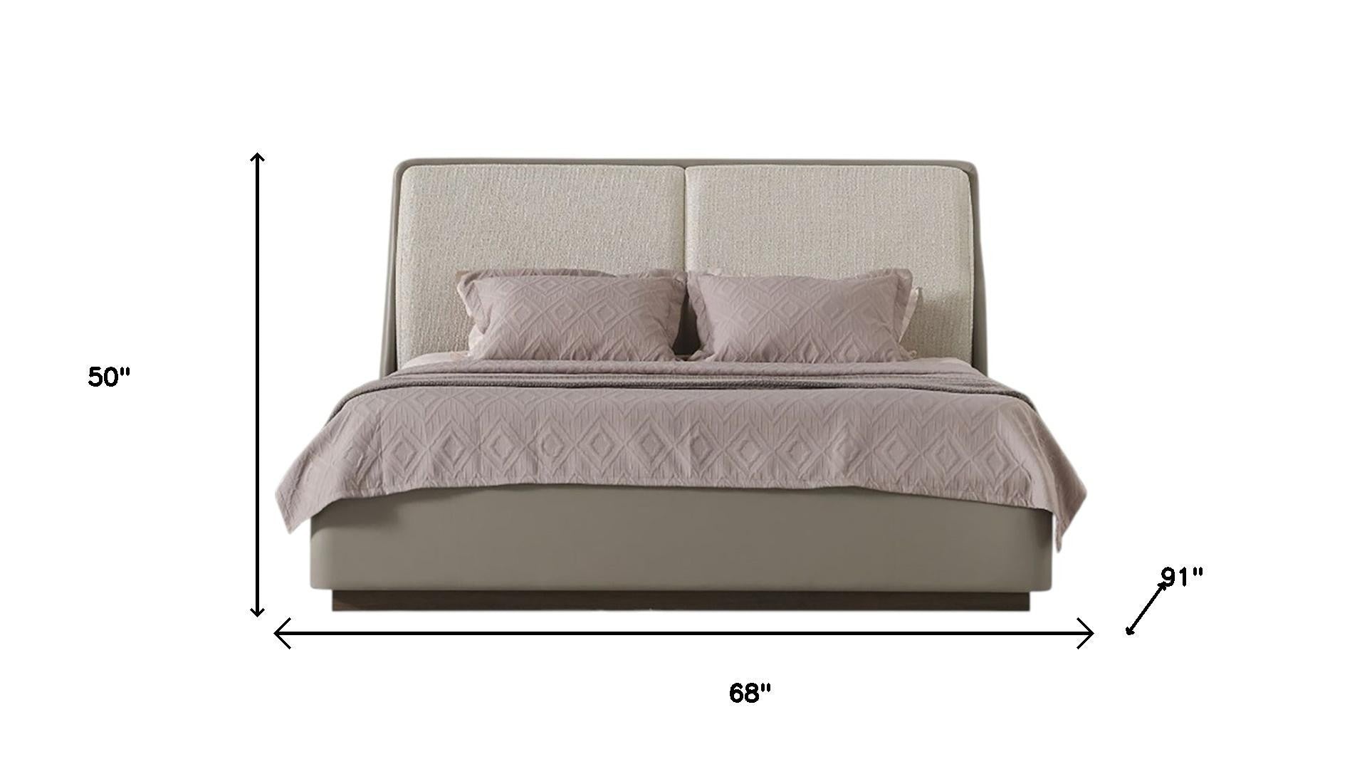 Gray And Cream Faux Leather Upholstered Queen Bed Frame