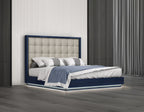 Blue and Gray Wood And Tufted Faux Leather Lighted King Bed Frame