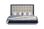 Blue and Gray Wood And Tufted Faux Leather Lighted King Bed Frame