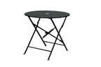 30" Black Rounded Aluminum Folding Outdoor Bistro Table with Umbrella Hole
