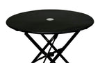 30" Black Rounded Aluminum Folding Outdoor Bistro Table with Umbrella Hole