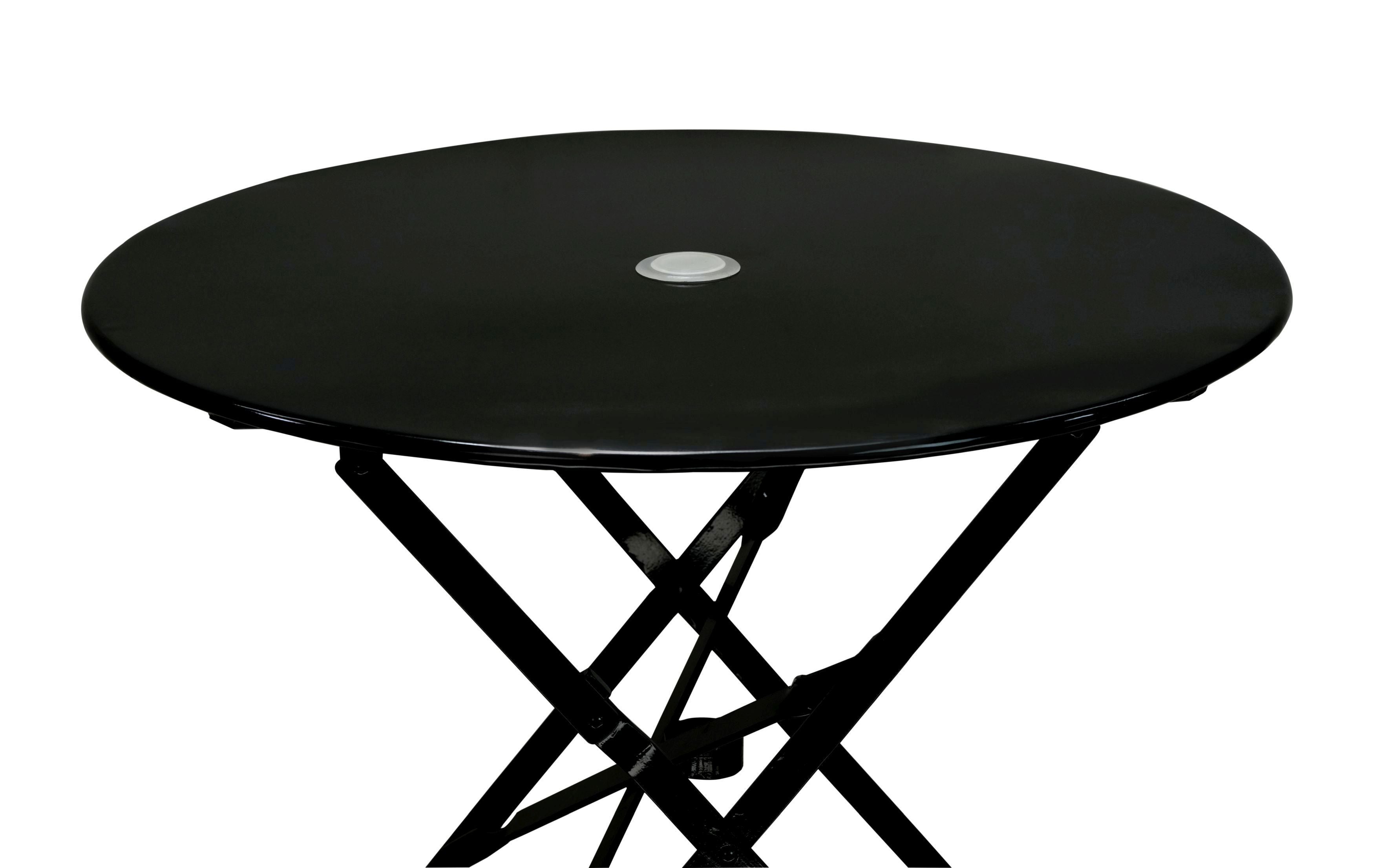 30" Black Rounded Aluminum Folding Outdoor Bistro Table with Umbrella Hole