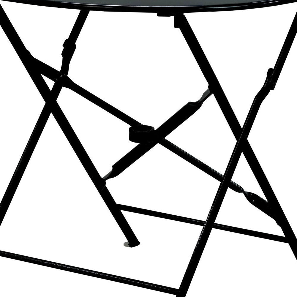 30" Black Rounded Aluminum Folding Outdoor Bistro Table with Umbrella Hole