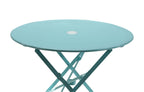 30" Aqua Rounded Aluminum Folding Outdoor Bistro Table with Umbrella Hole