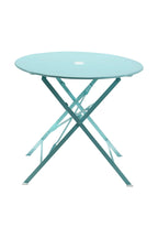 30" Aqua Rounded Aluminum Folding Outdoor Bistro Table with Umbrella Hole