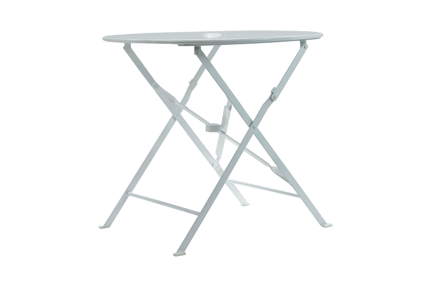 30" White Rounded Aluminum Folding Outdoor Bistro Table with Umbrella Hole