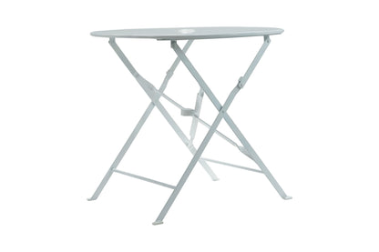 30" White Rounded Aluminum Folding Outdoor Bistro Table with Umbrella Hole