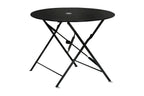 36" Black Rounded Aluminum Folding Outdoor Dining Table with Umbrella Hole