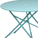 36" Aqua Rounded Aluminum Folding Outdoor Dining Table with Umbrella Hole