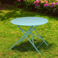 36" Aqua Rounded Aluminum Folding Outdoor Dining Table with Umbrella Hole