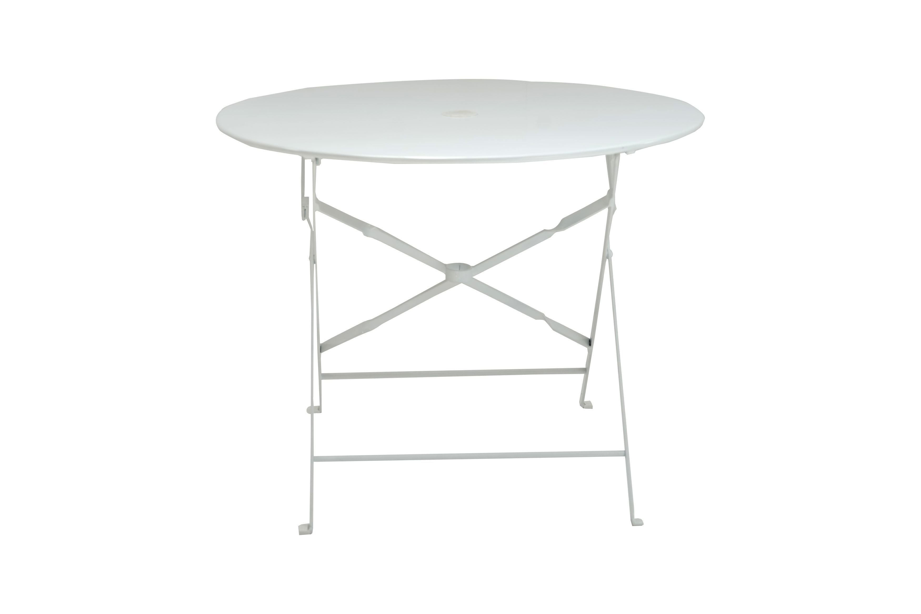36" White Rounded Aluminum Folding Outdoor Dining Table with Umbrella Hole