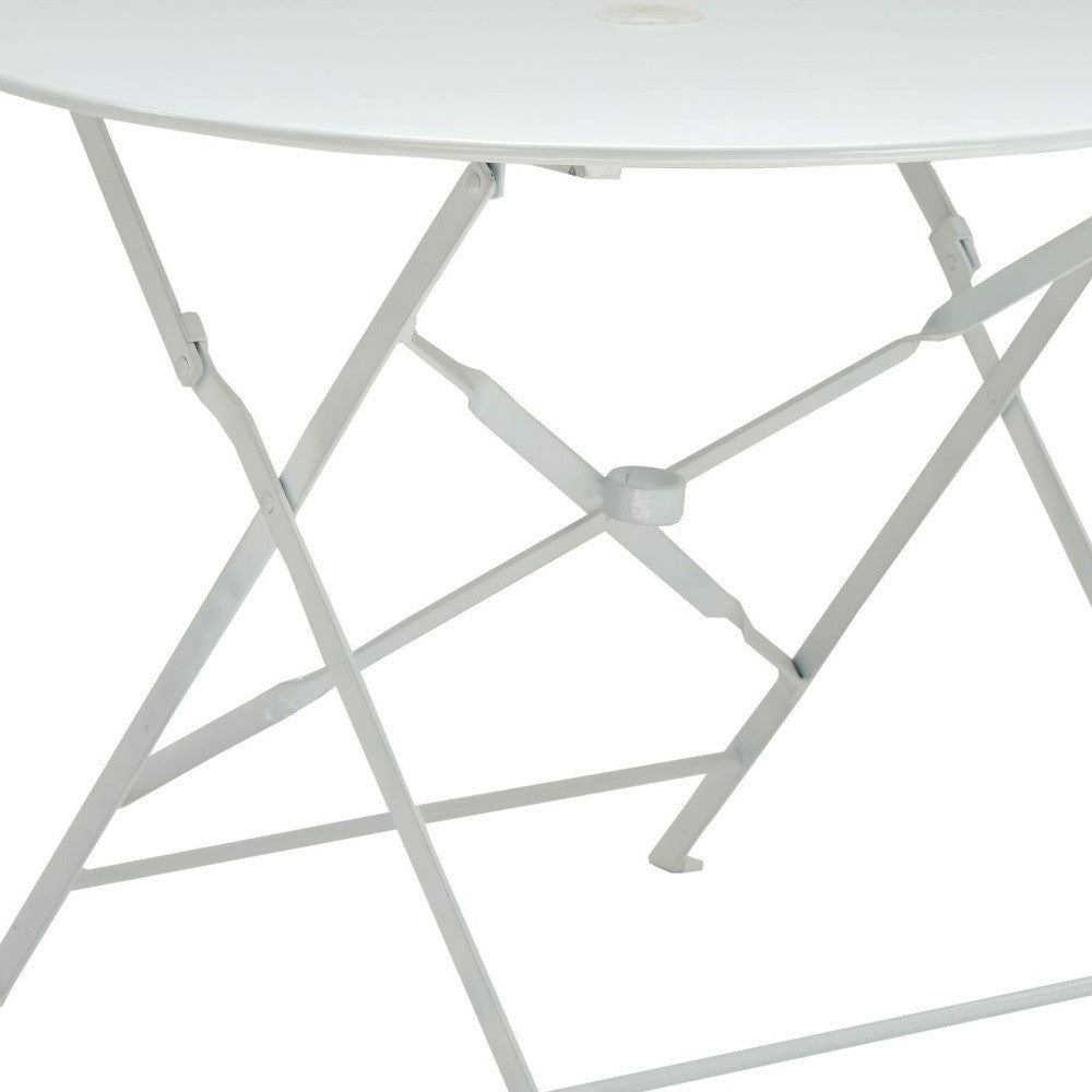36" White Rounded Aluminum Folding Outdoor Dining Table with Umbrella Hole