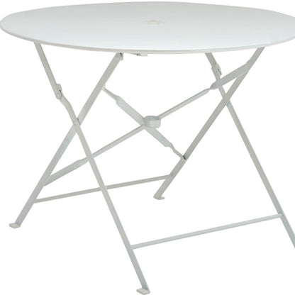 36" White Rounded Aluminum Folding Outdoor Dining Table with Umbrella Hole