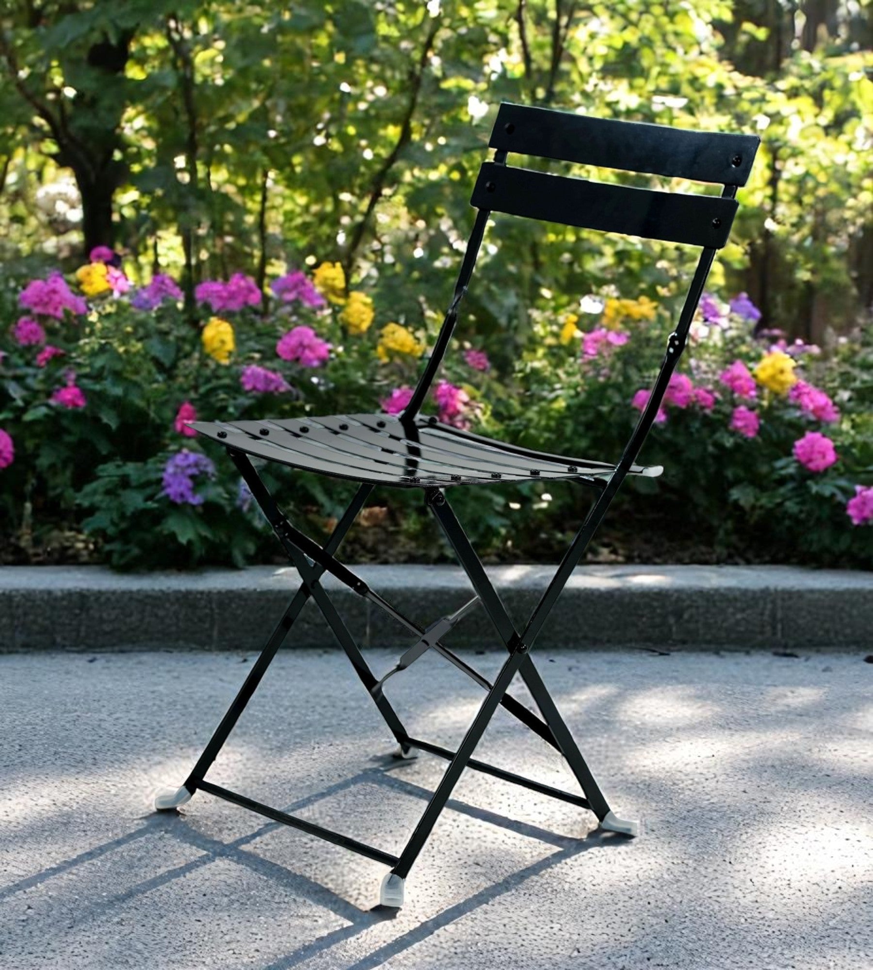 Set of Two Black Aluminum Outdoor Folding Dining Chairs