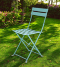 Set of Two Teal Blue Aluminum Outdoor Folding Dining Chairs