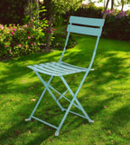 Set of Two Teal Blue Aluminum Outdoor Folding Dining Chairs