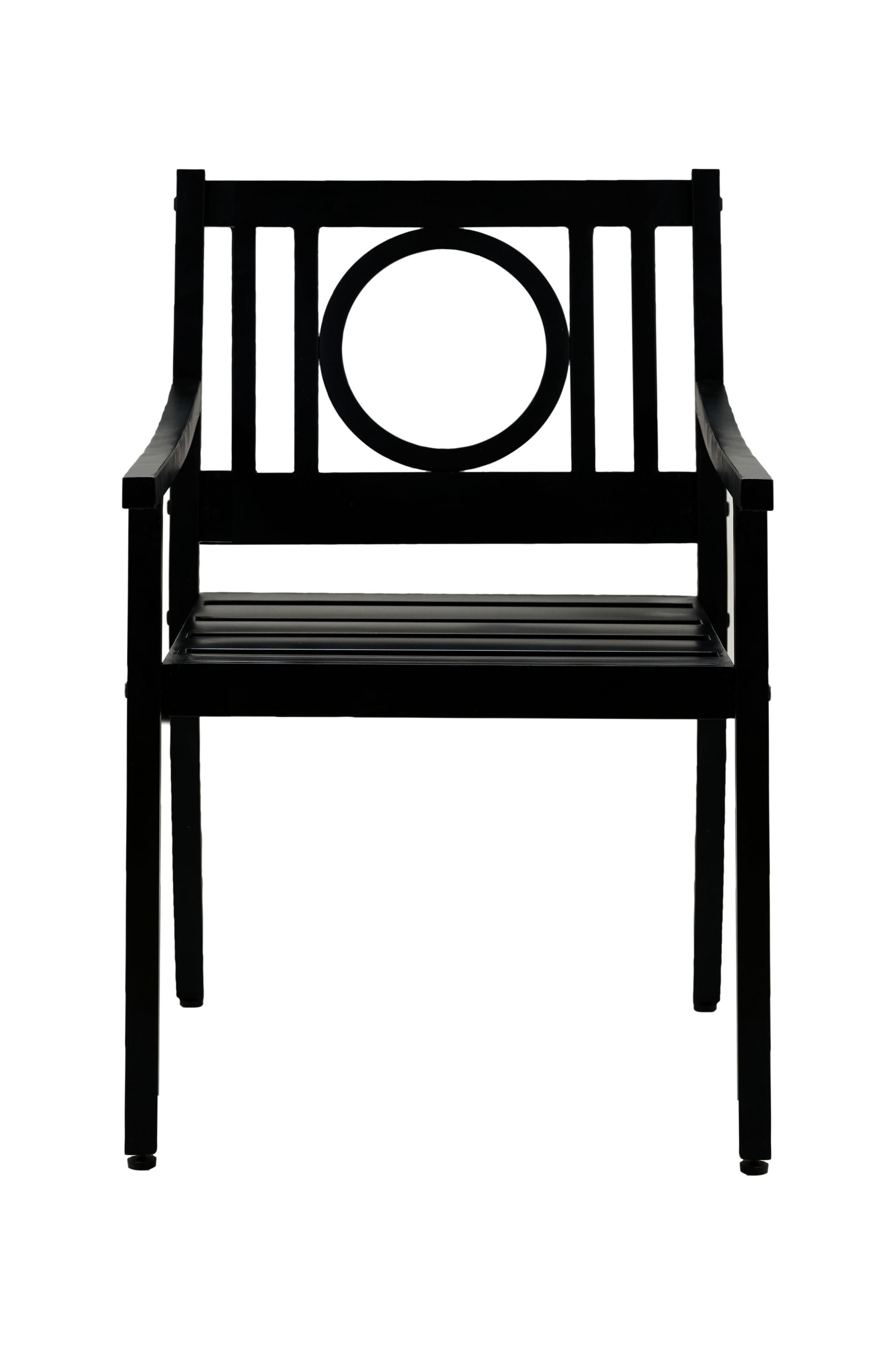 24" Black Steel Geo Back Outdoor Arm Chair