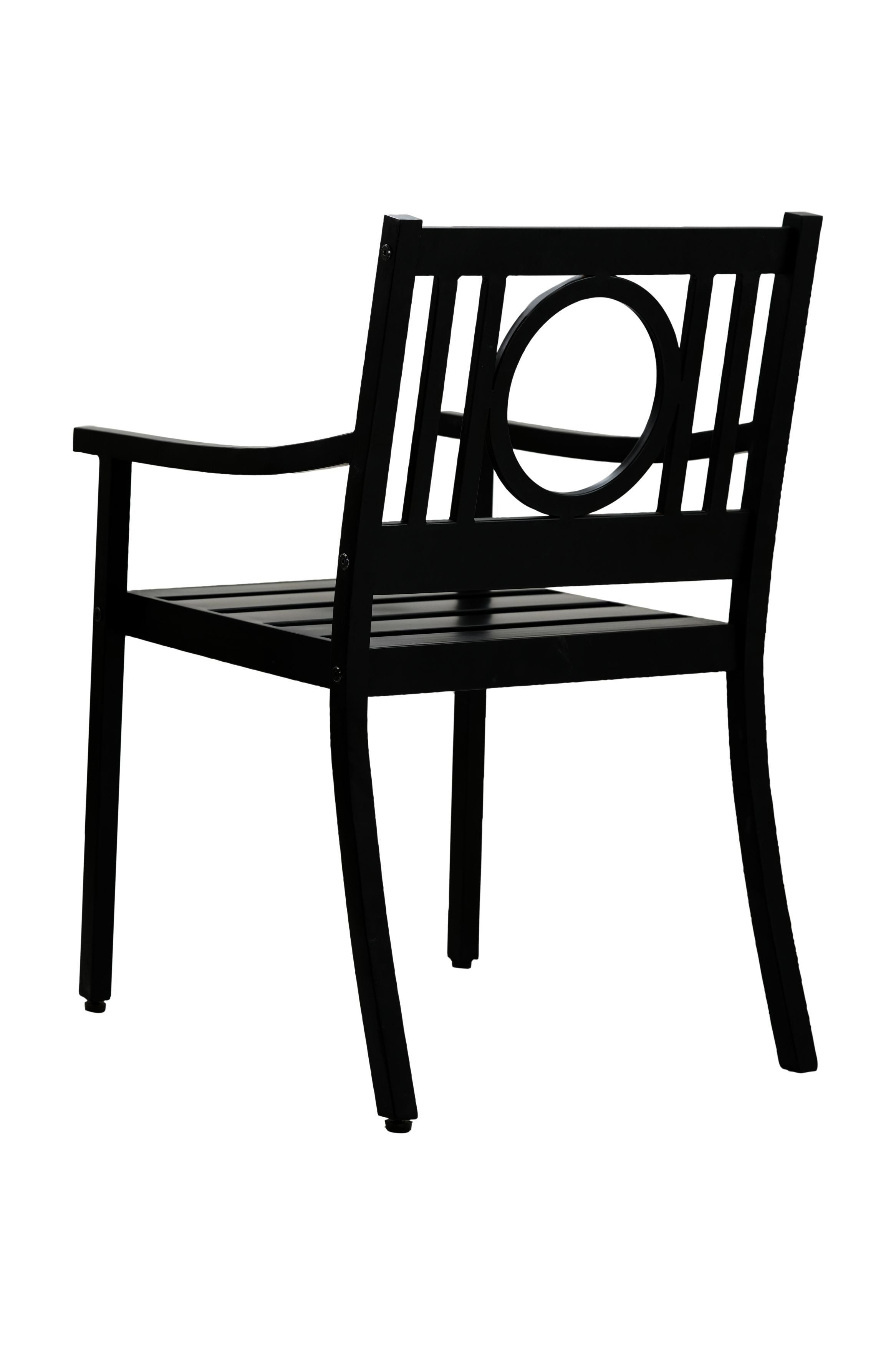 24" Black Steel Geo Back Outdoor Arm Chair