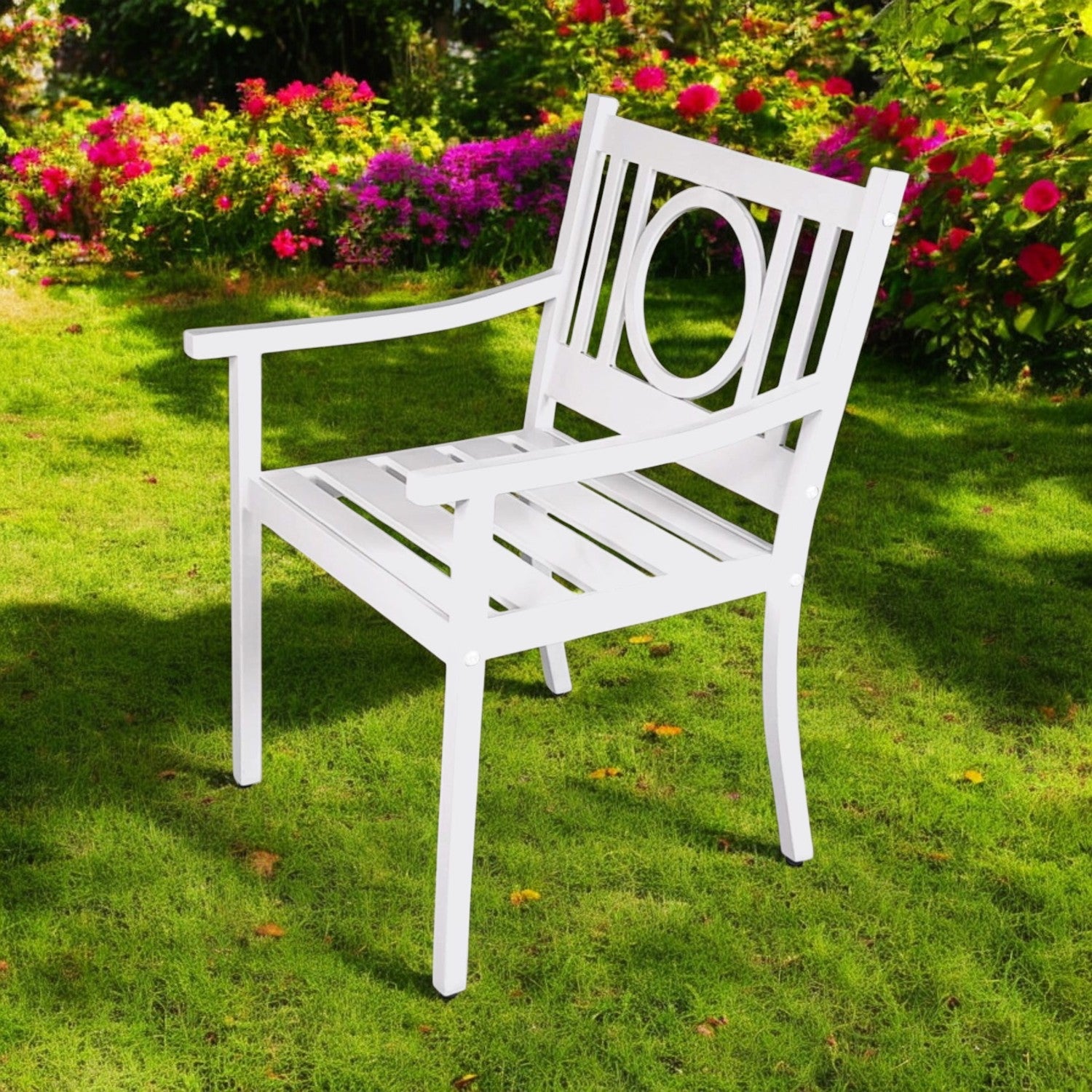 24" White Steel Geo Back Outdoor Arm Chair