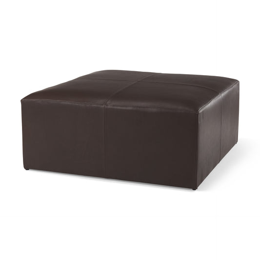 36" Brown Genuine Leather Cocktail Ottoman