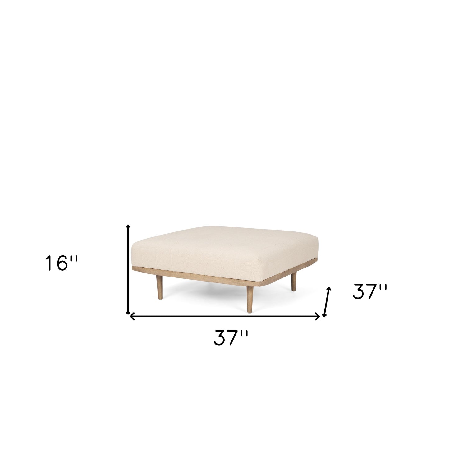 37" Beige and Brown Solid Wood and Fabric Ottoman