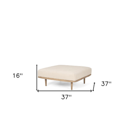 37" Beige and Brown Solid Wood and Fabric Ottoman