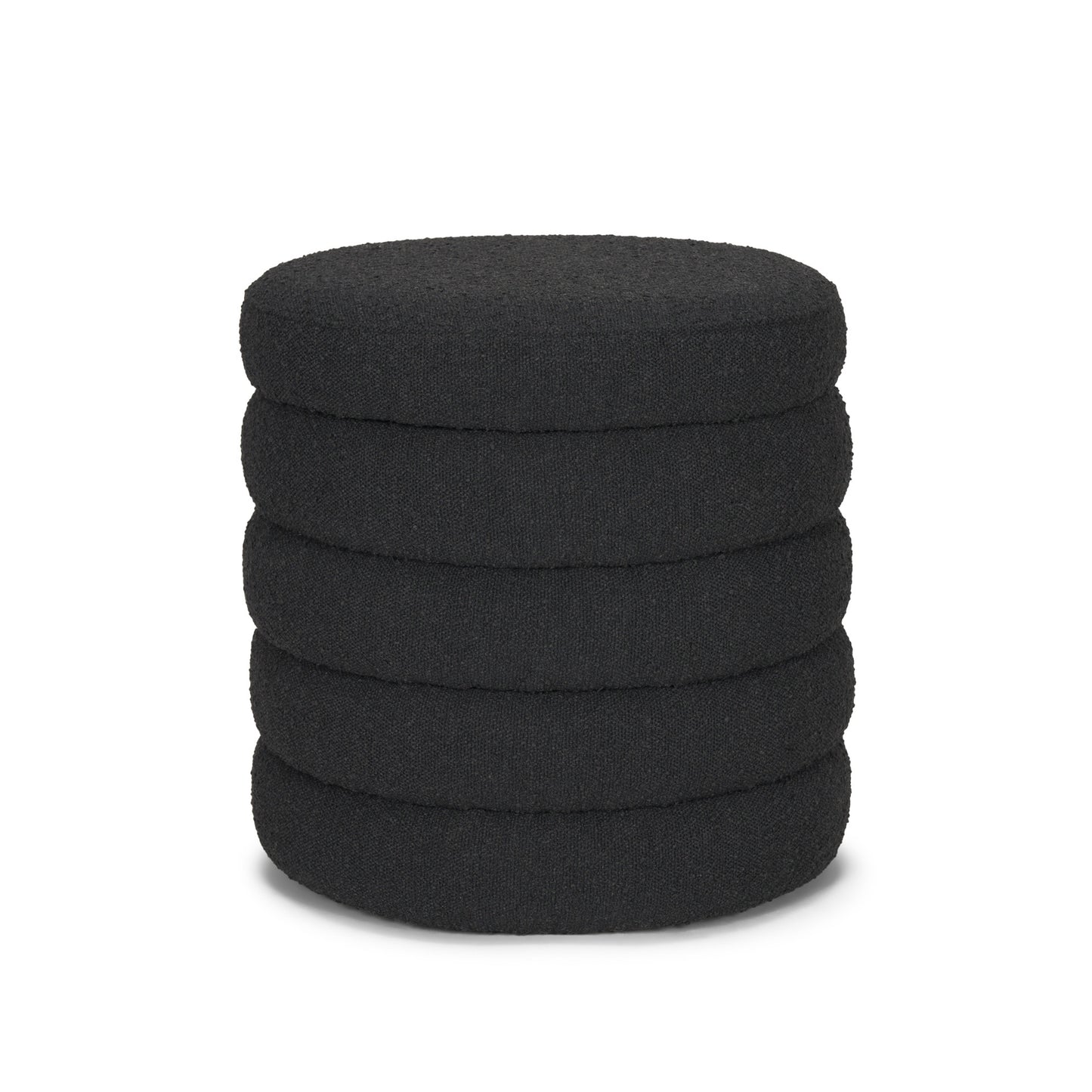19" Black Boucle Round Storage Ottoman