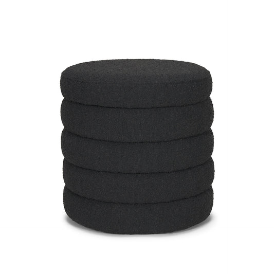 19" Black Boucle Round Storage Ottoman