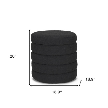 19" Black Boucle Round Storage Ottoman