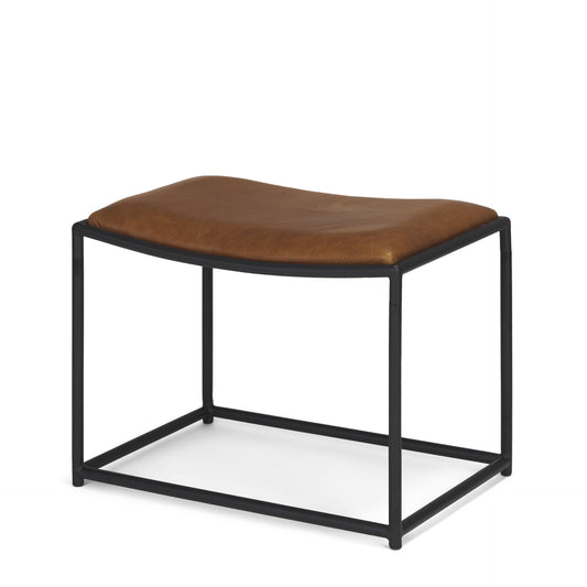 23" Brown and Black Metal and Genuine Leather Footstool