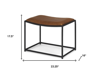 23" Brown and Black Metal and Genuine Leather Footstool