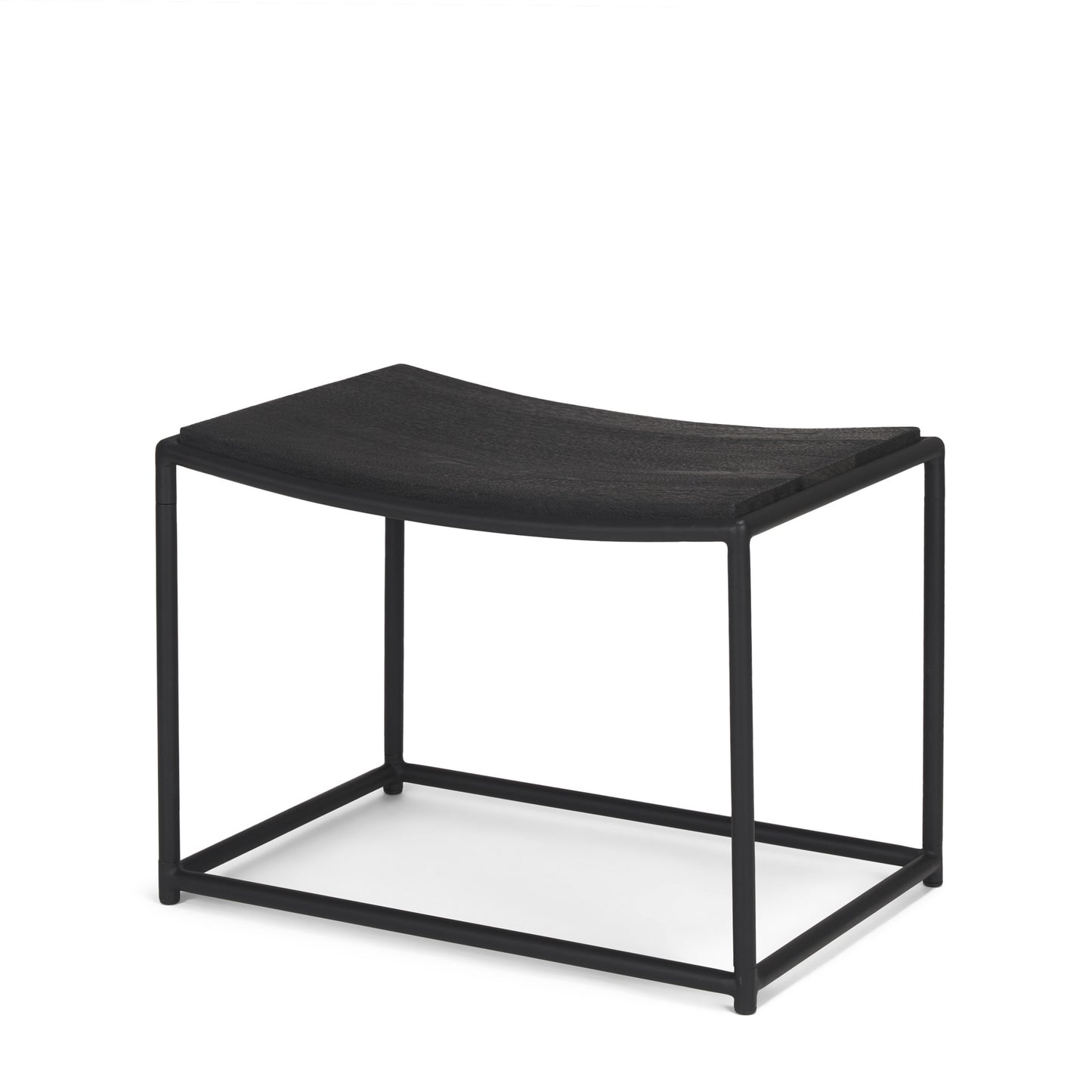 23" Black Solid Wood and Metal Footstool