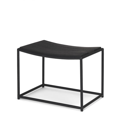 23" Black Solid Wood and Metal Footstool