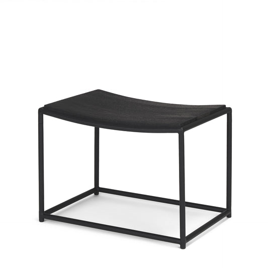 23" Black Solid Wood and Metal Footstool