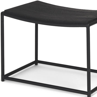 23" Black Solid Wood and Metal Footstool