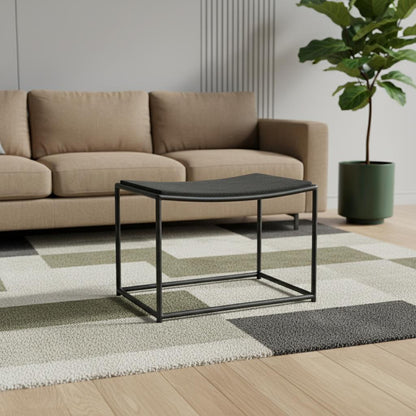 23" Black Solid Wood and Metal Footstool