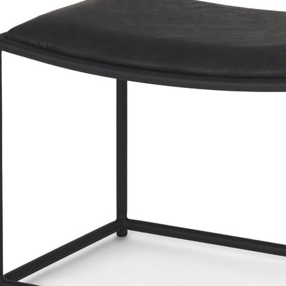 23" Black Metal and Genuine Leather Footstool