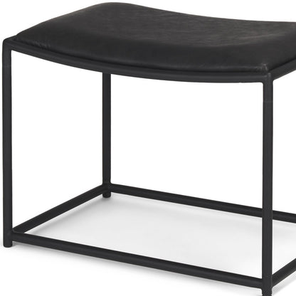 23" Black Metal and Genuine Leather Footstool
