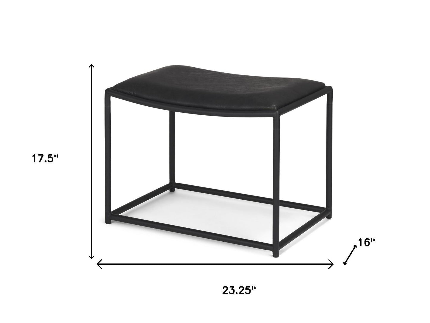 23" Black Metal and Genuine Leather Footstool