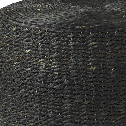 30" Black Water Hyacinth Round Pouf Ottoman