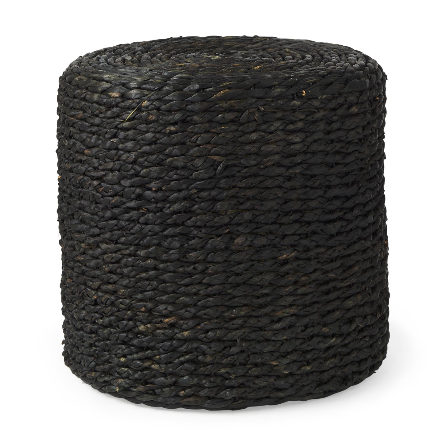 18" Black Water Hyacinth Round Pouf Ottoman