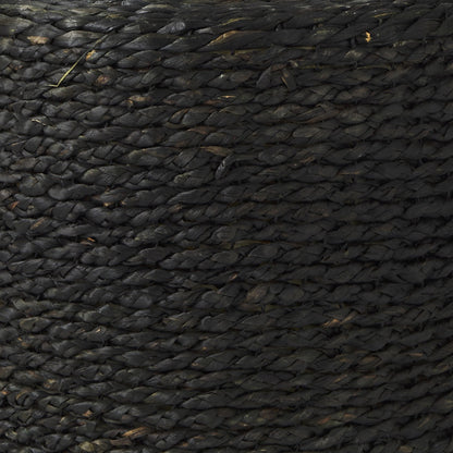18" Black Water Hyacinth Round Pouf Ottoman
