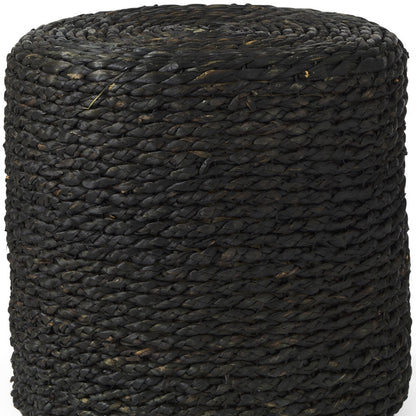 18" Black Water Hyacinth Round Pouf Ottoman