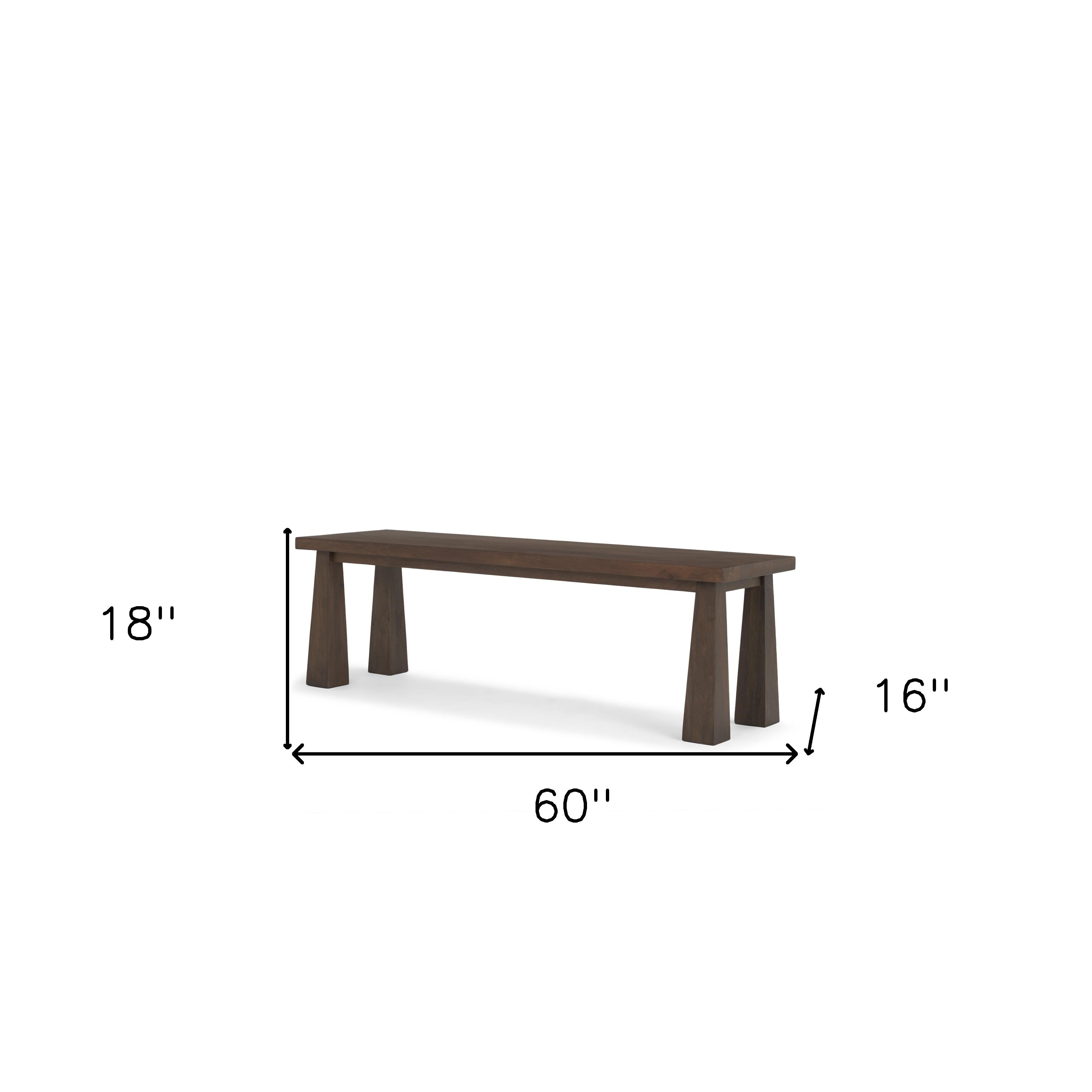 60" Dark Brown Solid Wood Bench