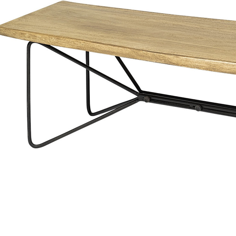 66" Natural and Black Solid Wood Live Edge Bench