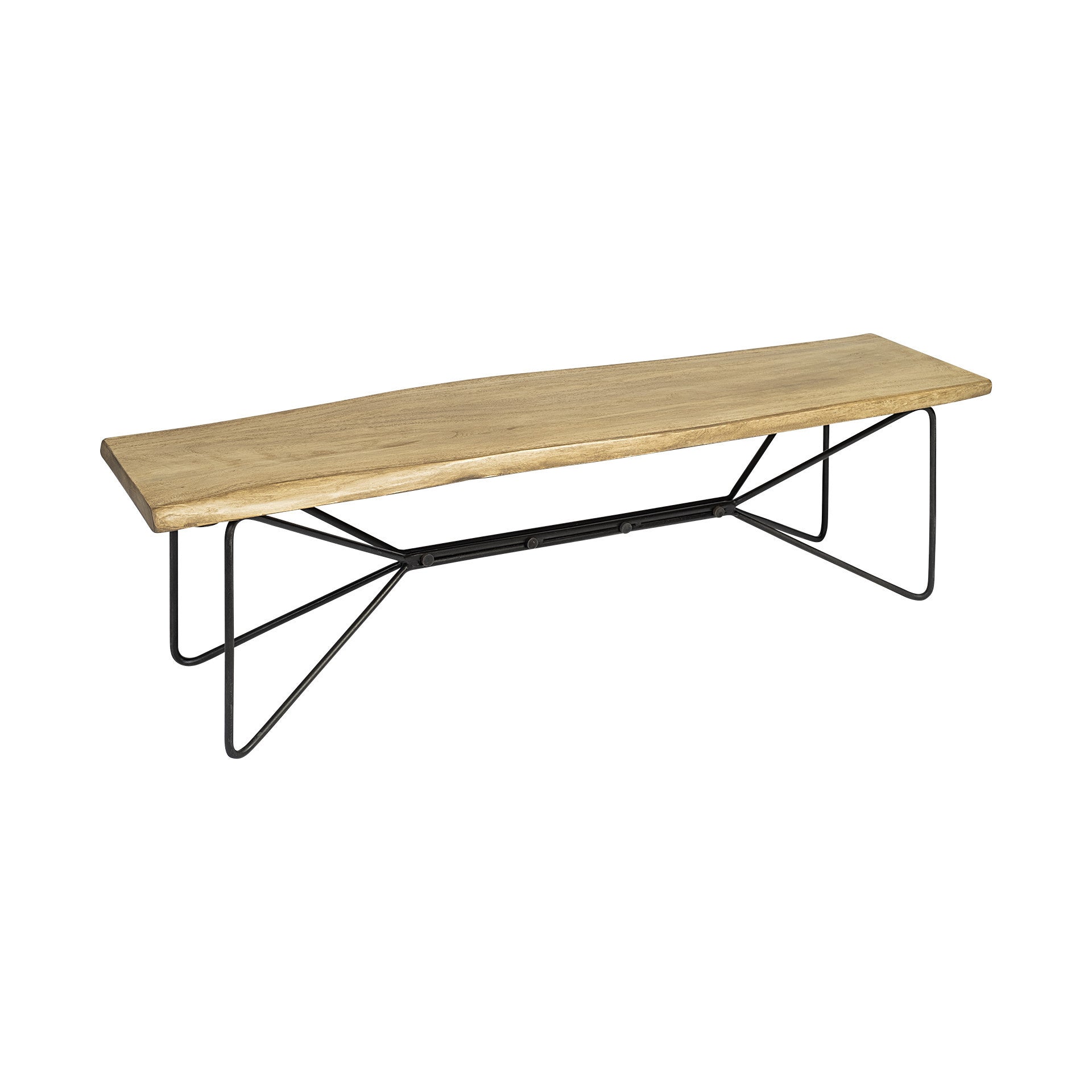 66" Natural and Black Solid Wood Live Edge Bench