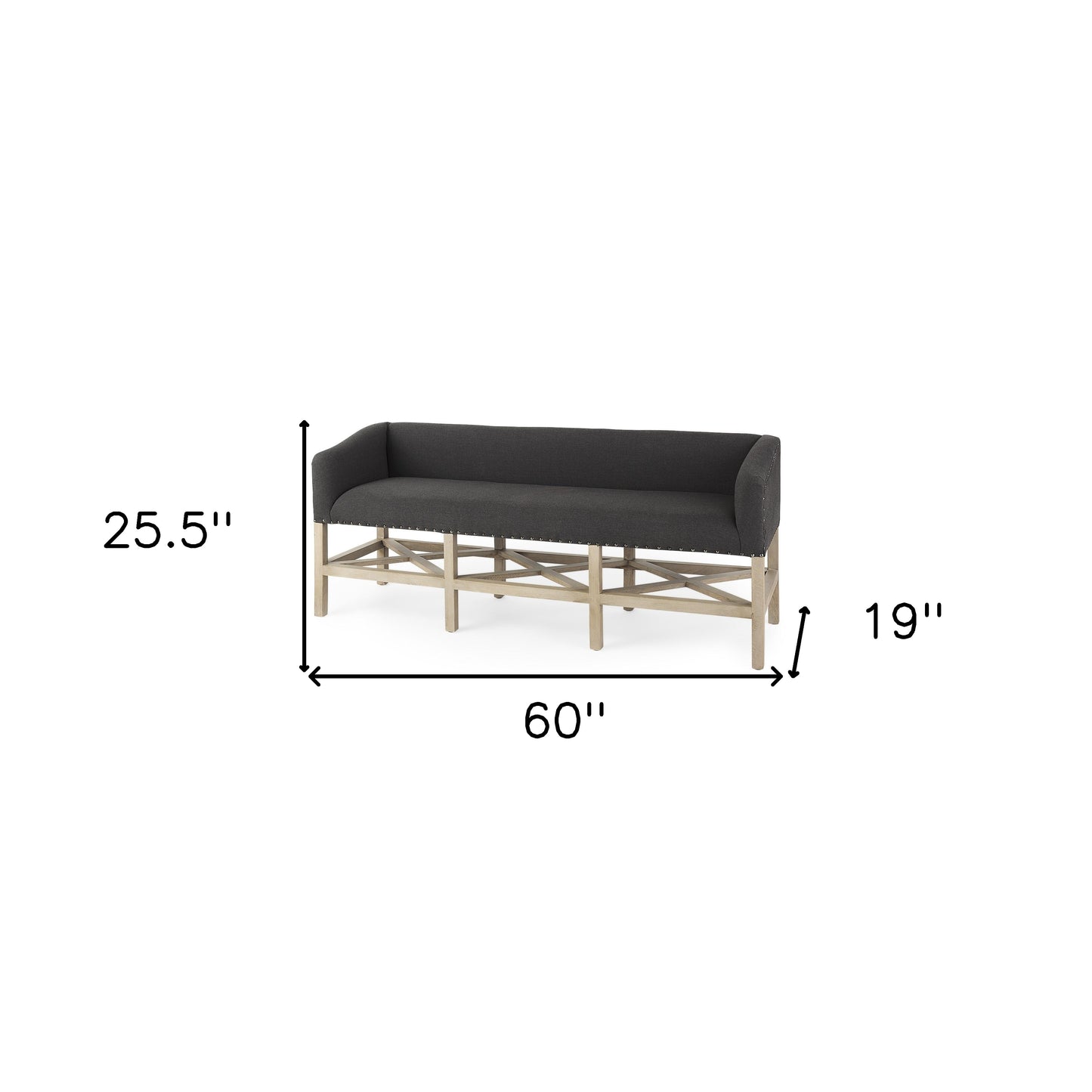 60" Gray and Brown 100% Polyester and Solid Wood Upholstered Bench